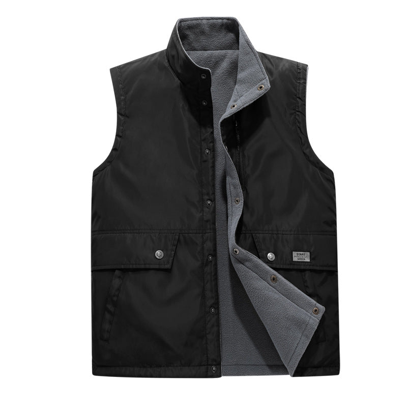 Herren Wind- und Wasserabweisende Utility-Weste mit Fleece-Innenfutter, Stehkragen und Multifachtaschen Drune
