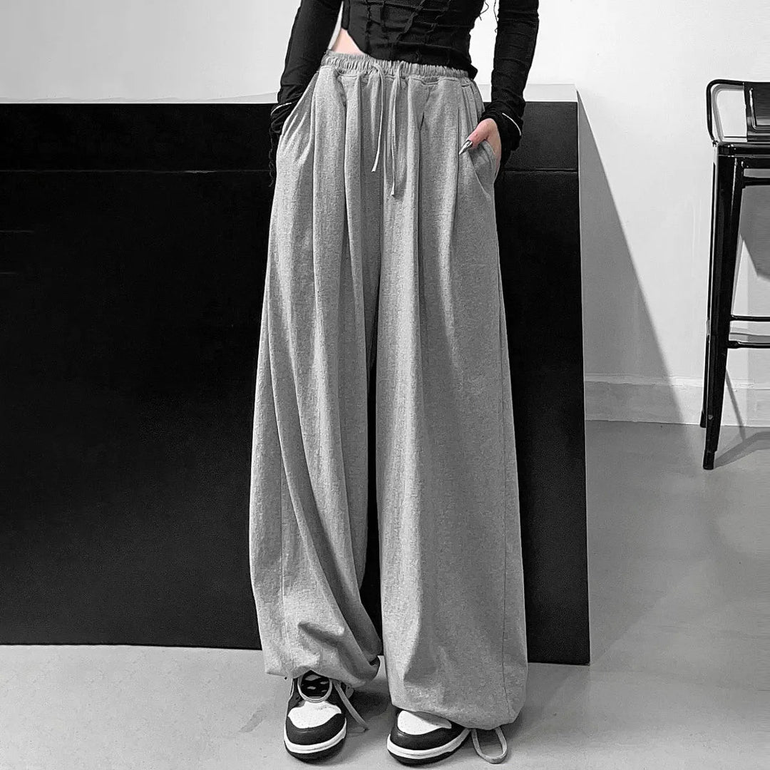 Damen nan weite hochgeschnittene Lounge-Hose aus weichem Jersey mit Tunnelzug und Seitentaschen Drune