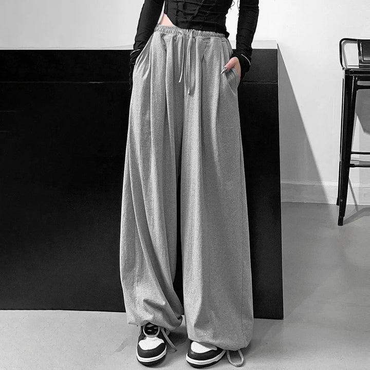 Damen nan weite hochgeschnittene Lounge-Hose aus weichem Jersey mit Tunnelzug und Seitentaschen Drune
