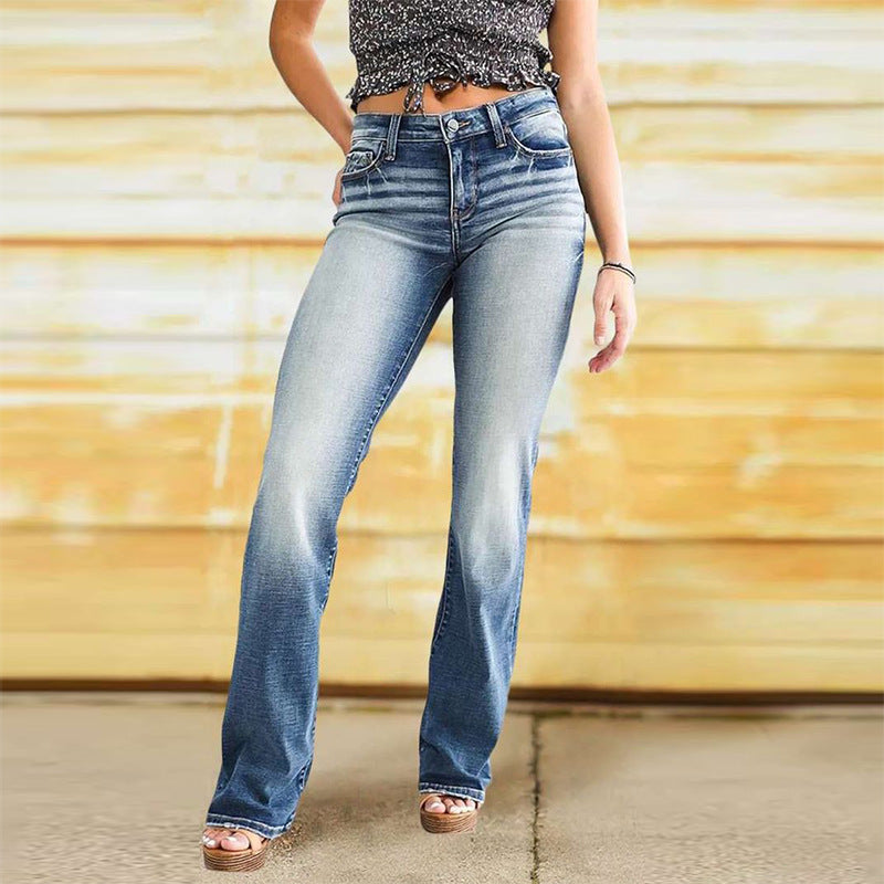 Damen Bootcut Jeans mit hohem Bund und schickem Washed-Effekt Drune