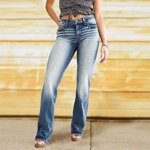 Damen Bootcut Jeans mit hohem Bund und schickem Washed-Effekt Drune