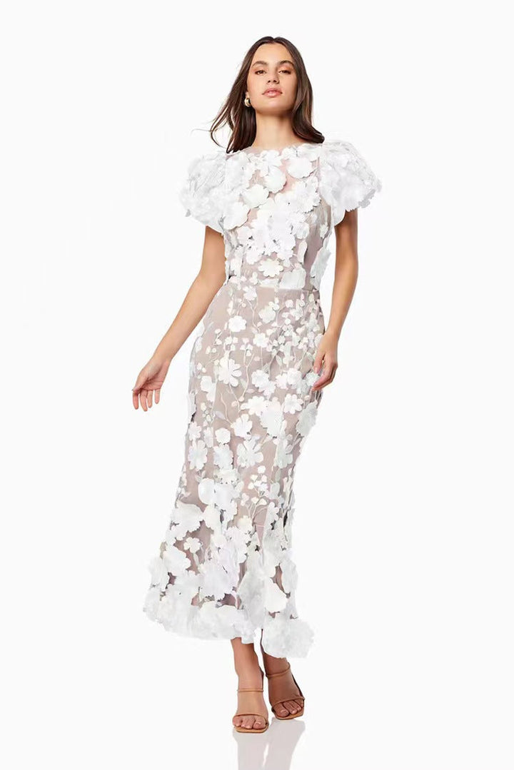Damen Blumenkleid mit 3D-Blütenapplikationen Drune