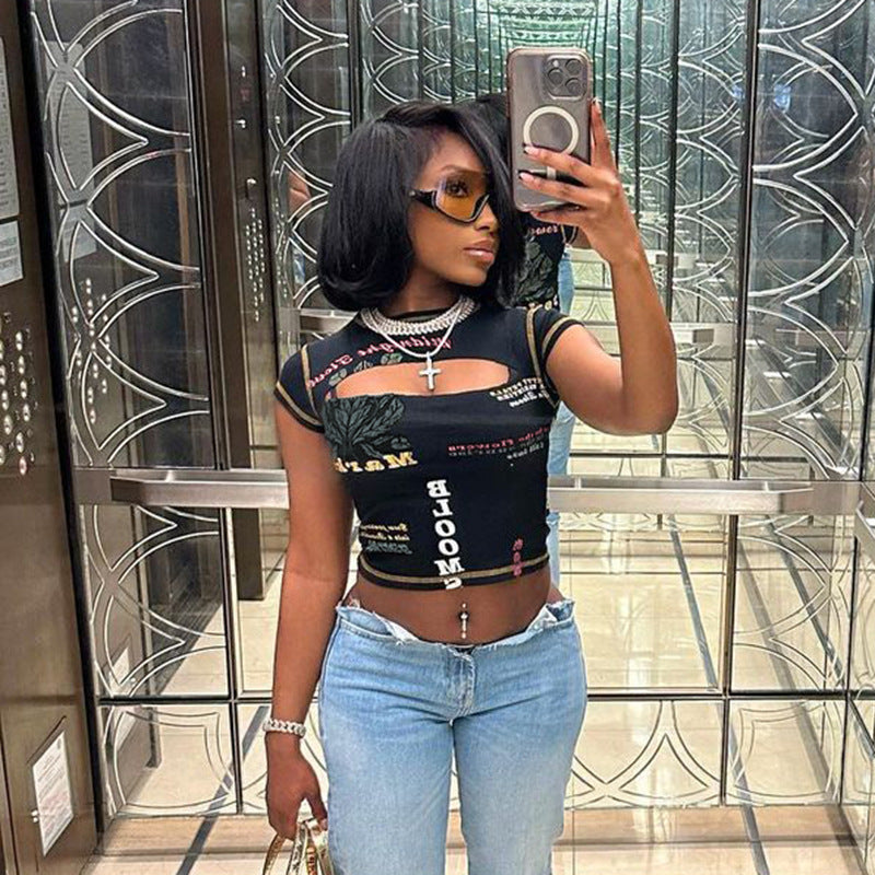 Damen Trendiges Crop-Top mit grafischen Prints Drune