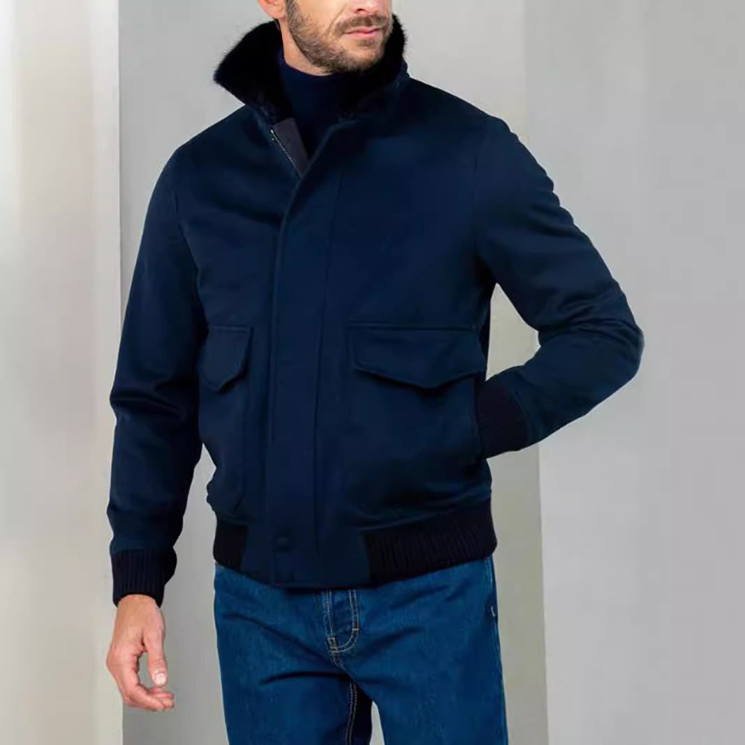 Herren modische Bomberjacke mit warmem Kragen Drune