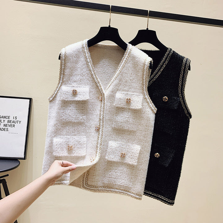 Damen Strickweste mit dekorativen Knöpfen und praktischen Taschen Drune