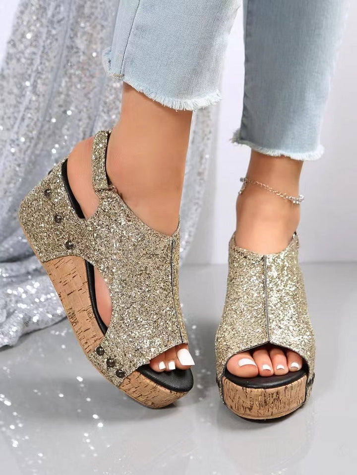 Damen Glitzerndes Keilsandaletten Drune