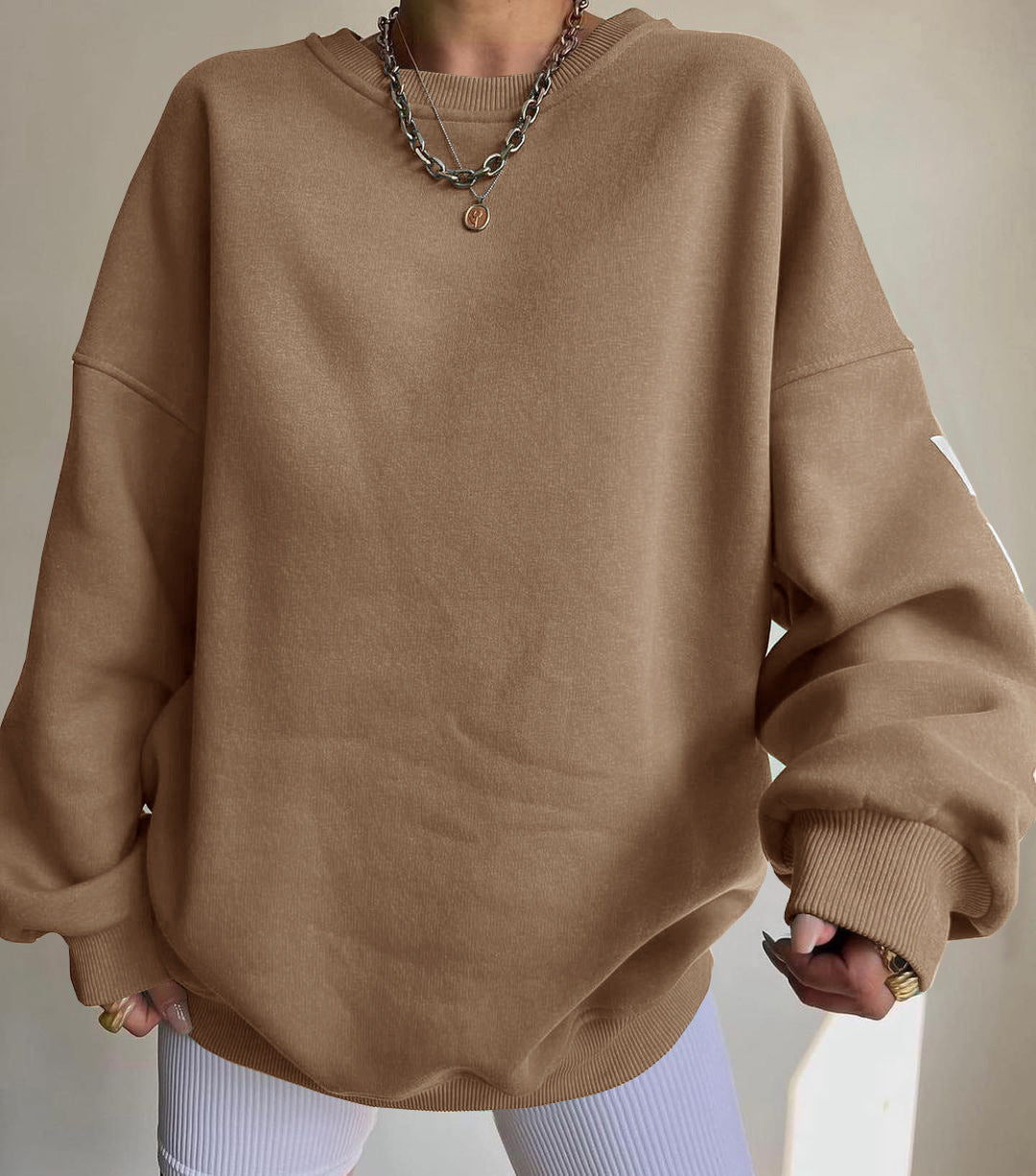 Damen Oversized Sweatshirt mit Blockprint-Ärmeln und weitem Drop-Shoulder-Schnitt Drune