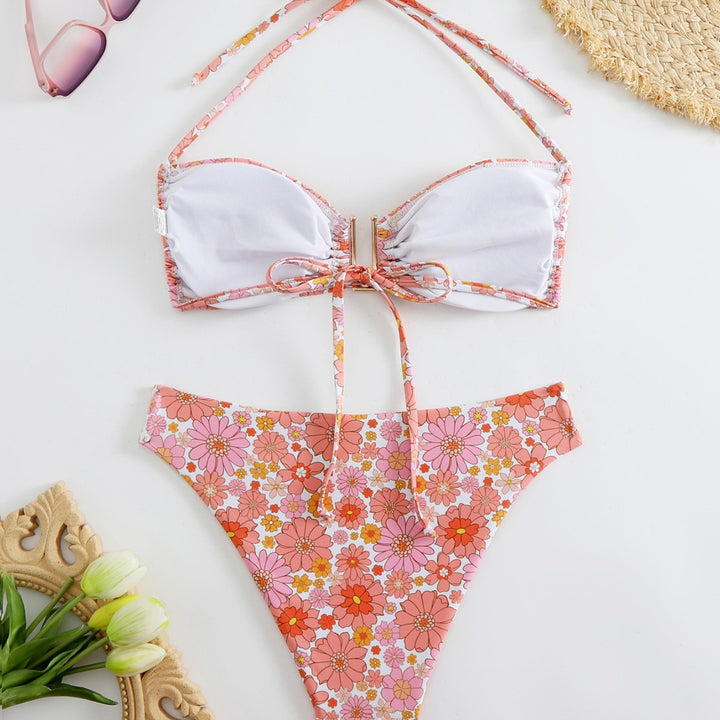 Damen Bikini-Set mit floralem Design und goldenen Akzenten Drune