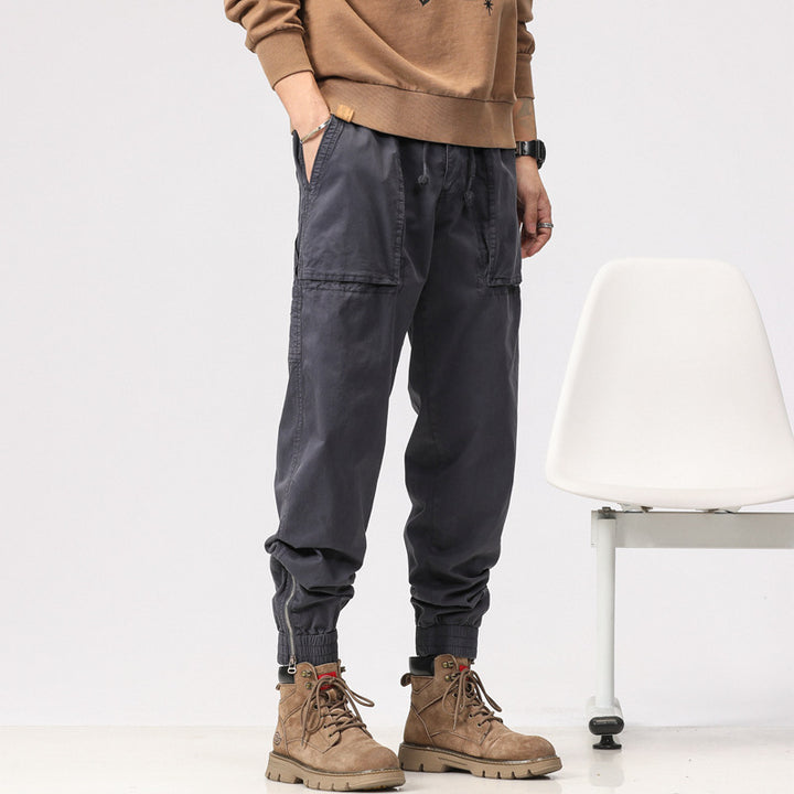 Herren Workwear-Cargohose im Tech-Joggerstil mit aufgesetzten Fronttaschen, Hammer-Schlaufe und Knöchel-Reißverschlüssen Drune