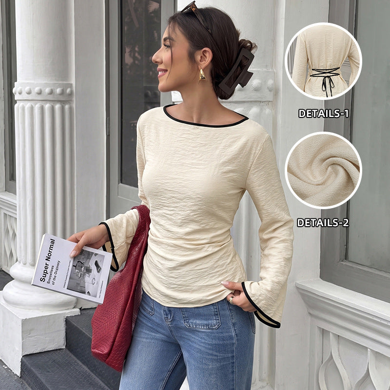 Damen Elegantes Langarmshirt mit Rüschenärmel Drune
