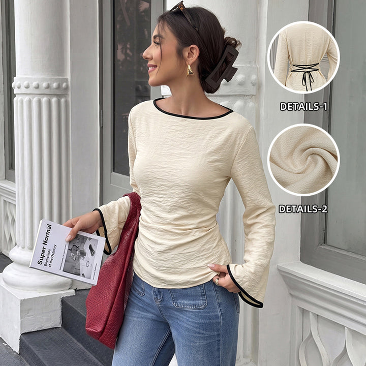 Damen Elegantes Langarmshirt mit Rüschenärmel Drune