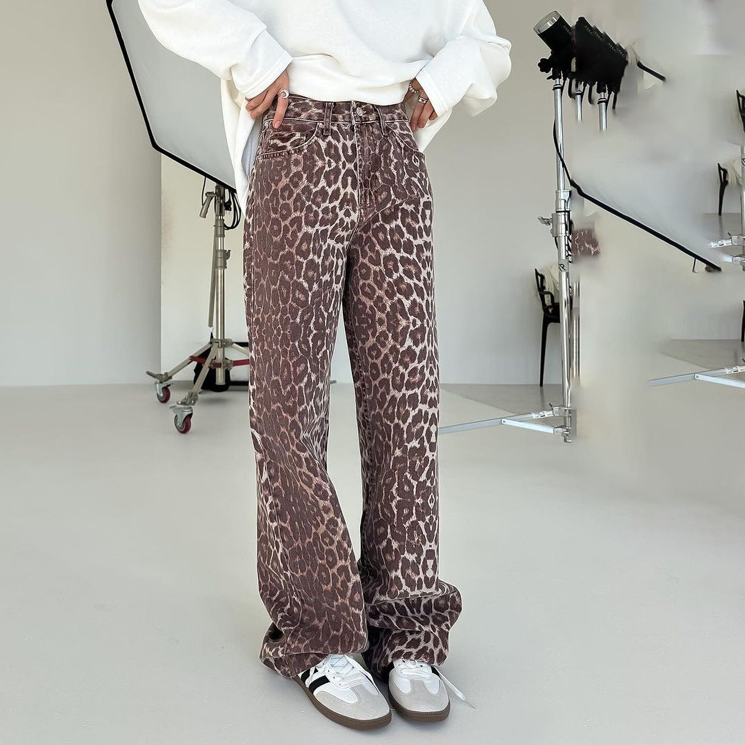 Damen weit geschnittene Jeans im angesagten Leopardenmuster Drune