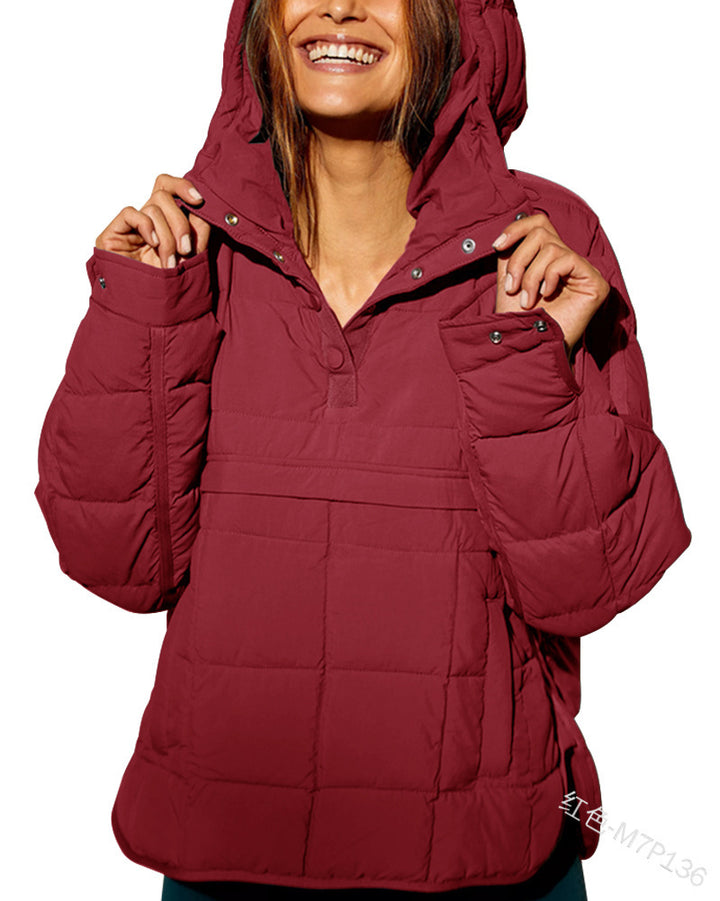 Damen Gefütterter Stepp-Anorak-Pullover mit Kapuze Drune