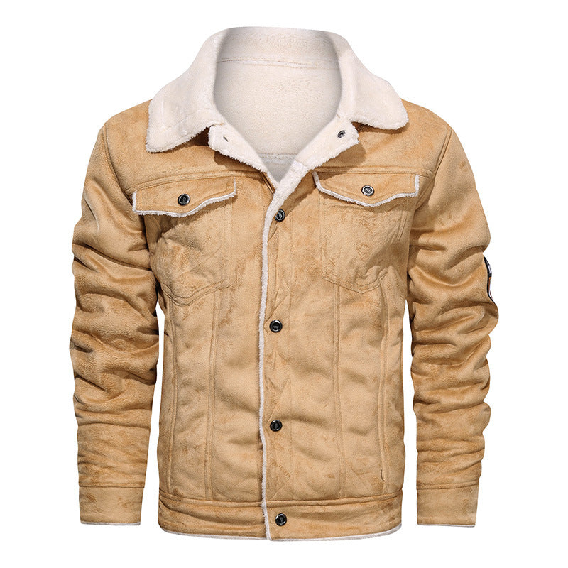 Herren nan gefütterte Lammfelloptik Jeansjacke mit Teddyfutter und Druckknopfleiste Drune