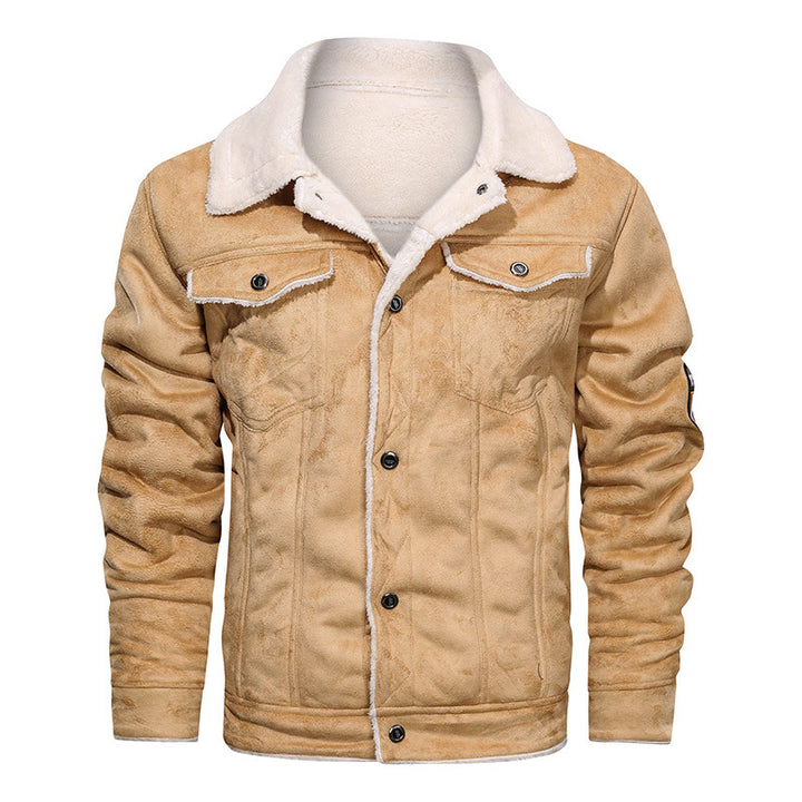 Herren  gefütterte Lammfelloptik Jeansjacke mit Teddyfutter und Druckknopfleiste Drune