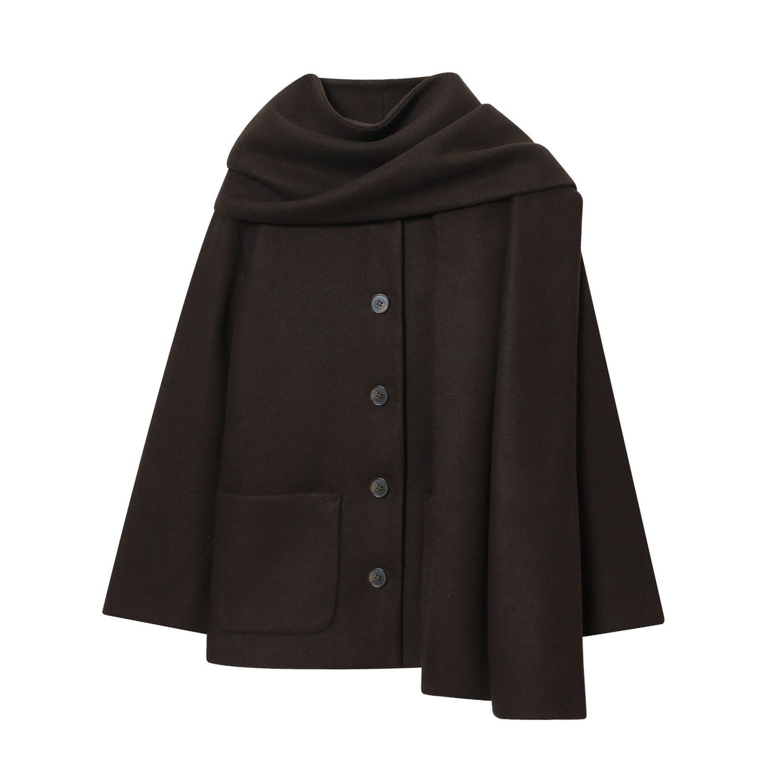 Damen nan kastiges Wollcape mit überlappendem Schalkragen und durchgehender Knopfleiste Drune