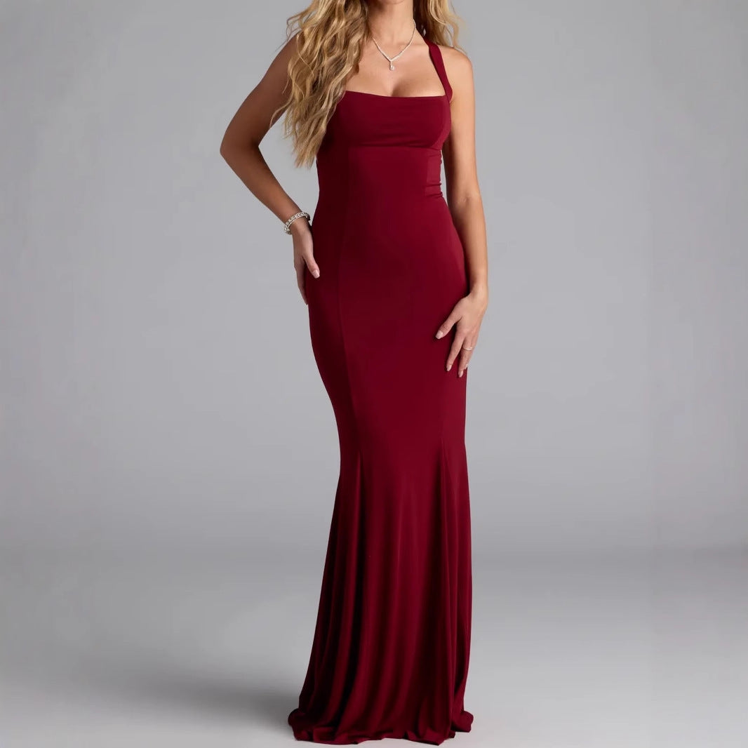 Damen Elegantes langen Kleid mit schulterfreien Trägern und leichtem Schimmer Drune