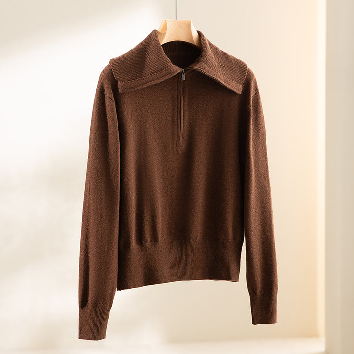 Damen Feiner Half-Zip-Pullover mit großzügigem Umschlagkragen und slimem Schnitt Drune