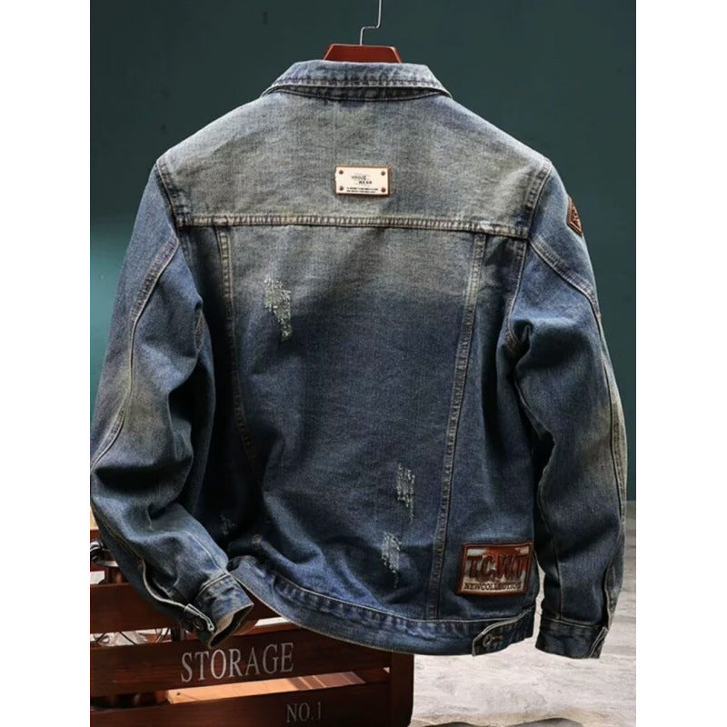 Herren Modische Denimjacke mit gestickten Details Drune