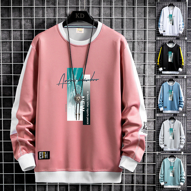 Herren Sportlich‑urbanes Rundhals‑Sweatshirt mit Kontrastärmeln, gerippten Bündchen & frontalem Grafikprint Drune