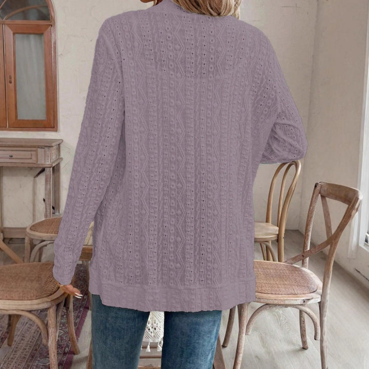 Damen Offener Strukturierter Strickcardigan mit Eingrifftaschen Drune