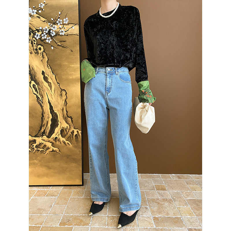 Damen elegantes Langarmshirt aus luxuriösem Velvet Drune