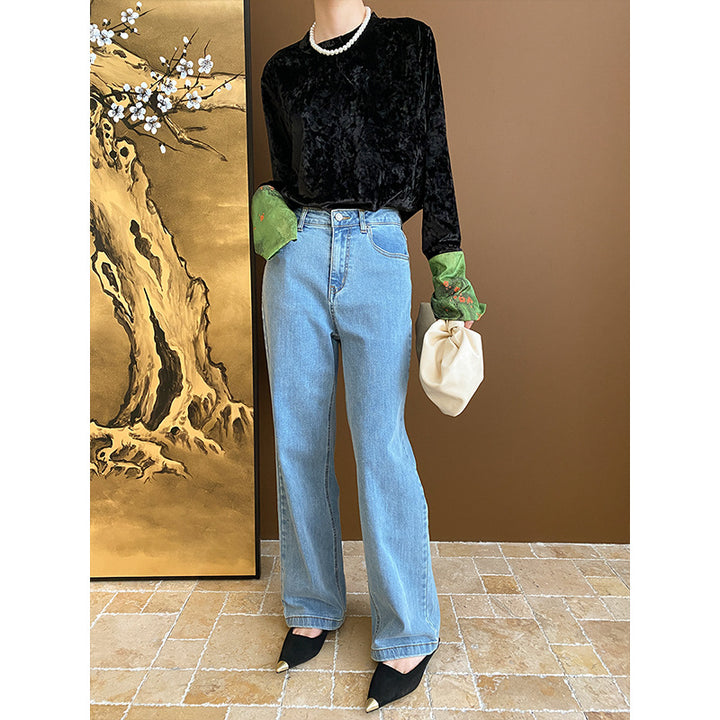 Damen elegantes Langarmshirt aus luxuriösem Velvet Drune
