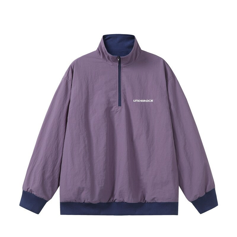 Unisex Oversize Windbreaker-Pullover mit halbem Reißverschluss und geripptem Saum Drune