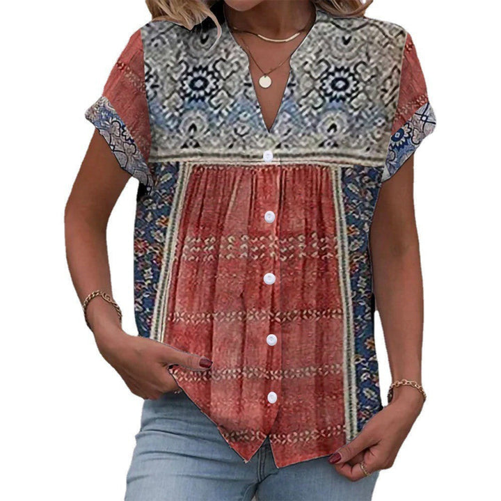 Damen Bluse mit floralem Design und Knopfleiste Drune