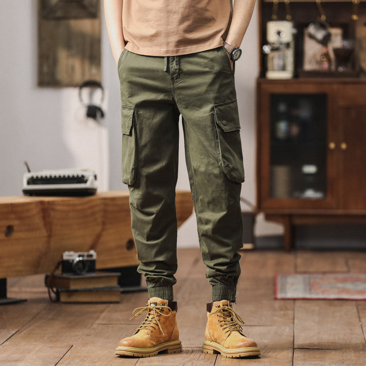 Herren Tactical-Style Cargojogger mit Tunnelzugbund, großen Klappentaschen und gerippten Beinabschlüssen Drune