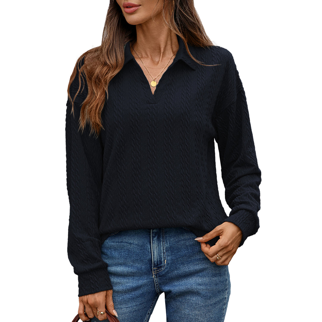 Damen Langarm-Polohemd mit strukturierter Strickoberfläche Drune