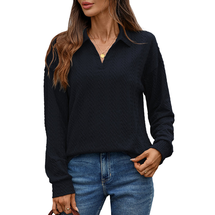 Damen Langarm-Polohemd mit strukturierter Strickoberfläche Drune