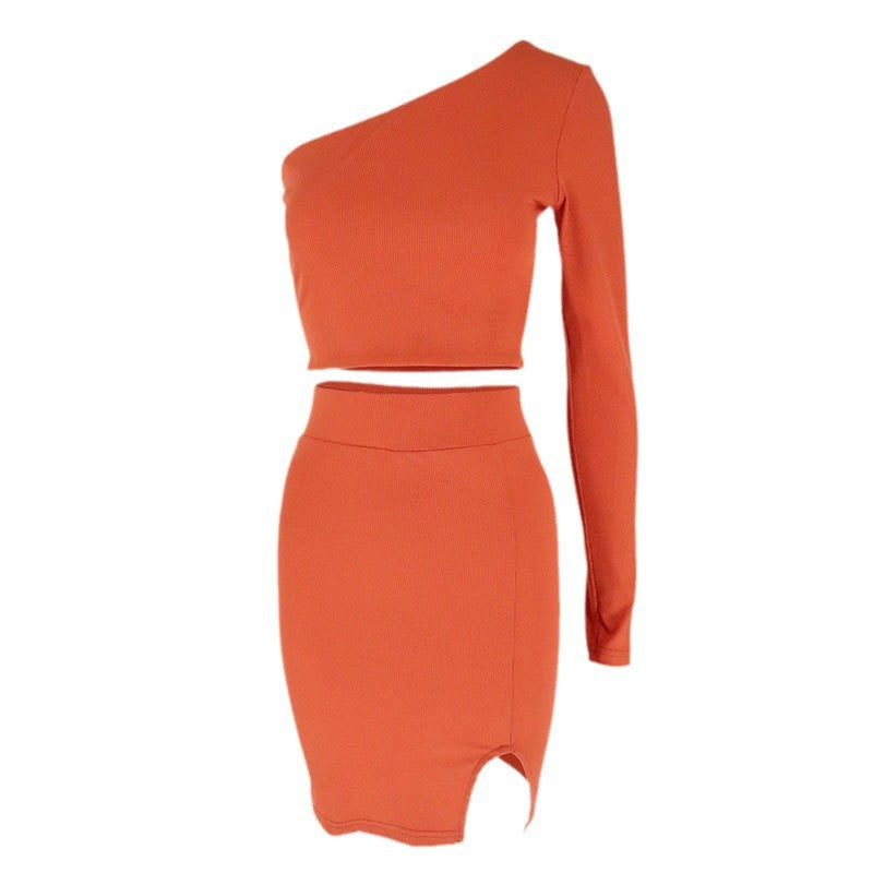 Damen asymmetrisches Crop-Top und figurbetonter Minirock-Set Drune