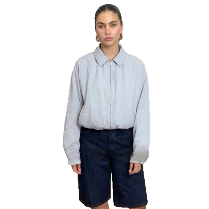 Damen Kurze Boxy-Hemdjacke mit Reißverschluss und elastischem Saum Drune