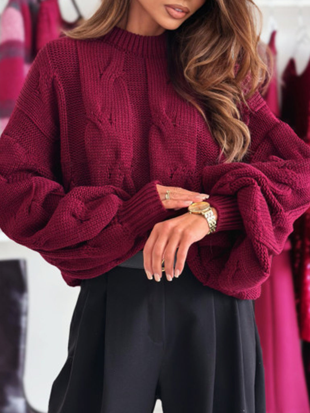 Damen Strickpullover mit Kabelmuster und Oversized-Schnitt Drune
