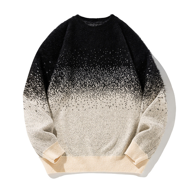 Unisex Weicher Oversize-Strickpullover mit Dip‑Dye‑Verlauf, Bouclé‑Struktur und geripptem Saum Drune