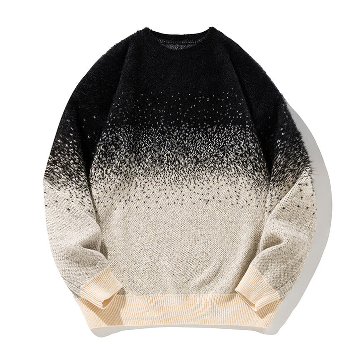 Unisex Weicher Oversize-Strickpullover mit Dip‑Dye‑Verlauf, Bouclé‑Struktur und geripptem Saum Drune