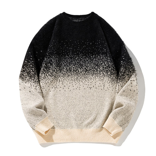Unisex Weicher Oversize-Strickpullover mit Dip‑Dye‑Verlauf, Bouclé‑Struktur und geripptem Saum Drune