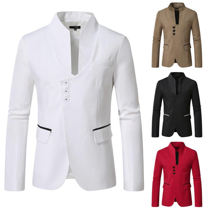 Herren nan asymmetrisches Sakko mit Stehkragen, drei Knöpfen und schmalem Schnitt sowie Paspeltaschen Drune