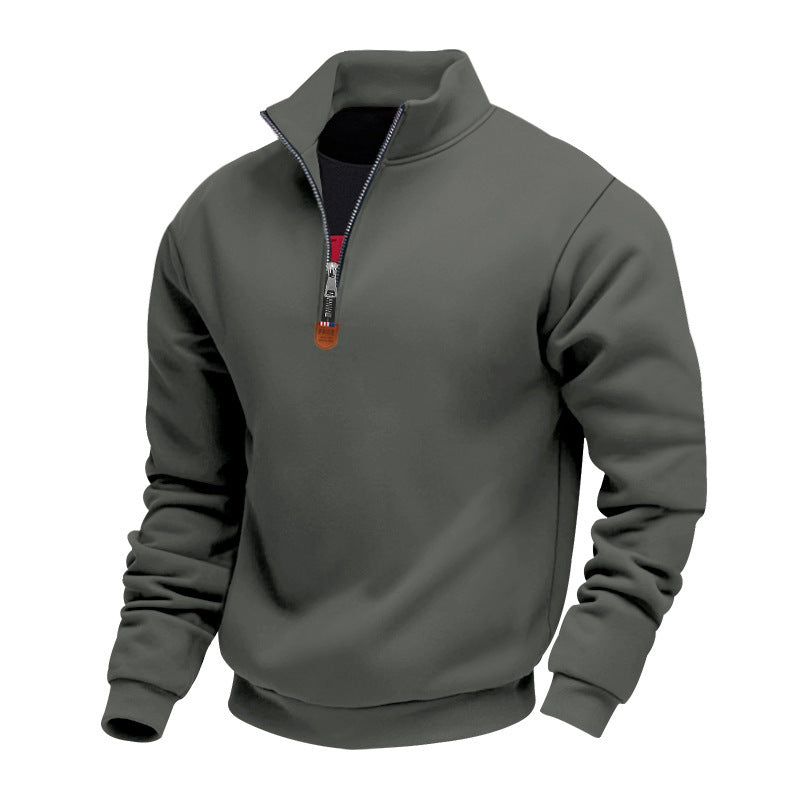 Herren nan Premium-Halbzip-Sweatshirt mit hohem Stehkragen, robustem Reißverschluss und geripptem Saum Drune