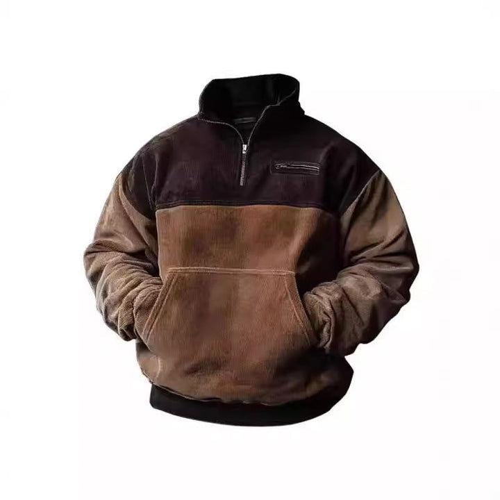 Herren lässiger Stehkragenpullover aus samtigem Material und praktischen Taschen Drune