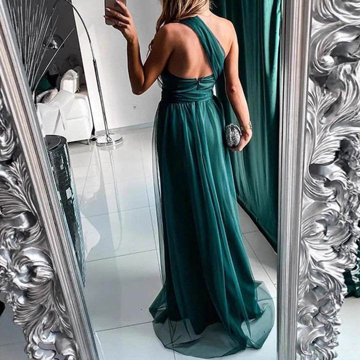 Damen Elegantes Abendkleid mit schulterfreiem Schnitt und hohem Beinschlitz Drune