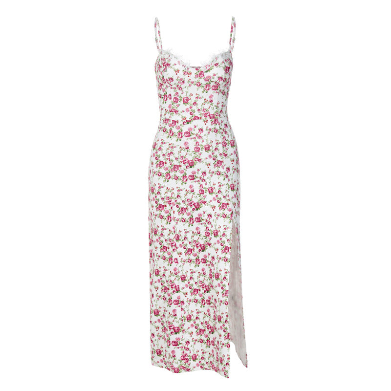 Damen Blumengebürtetes Midi-Kleid mit elegantem Schlitz Drune