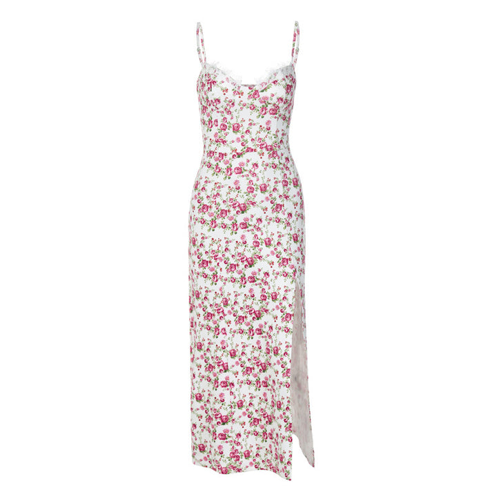 Damen Blumengebürtetes Midi-Kleid mit elegantem Schlitz Drune