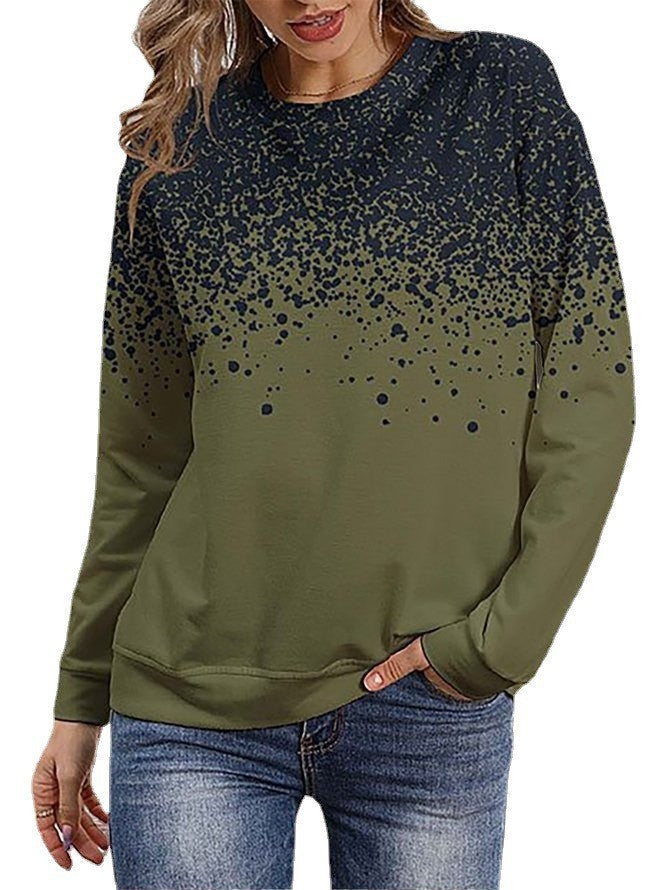 Damen Sweatshirt mit Farbverlauf-Punktdruck und Rundhalsausschnitt Drune