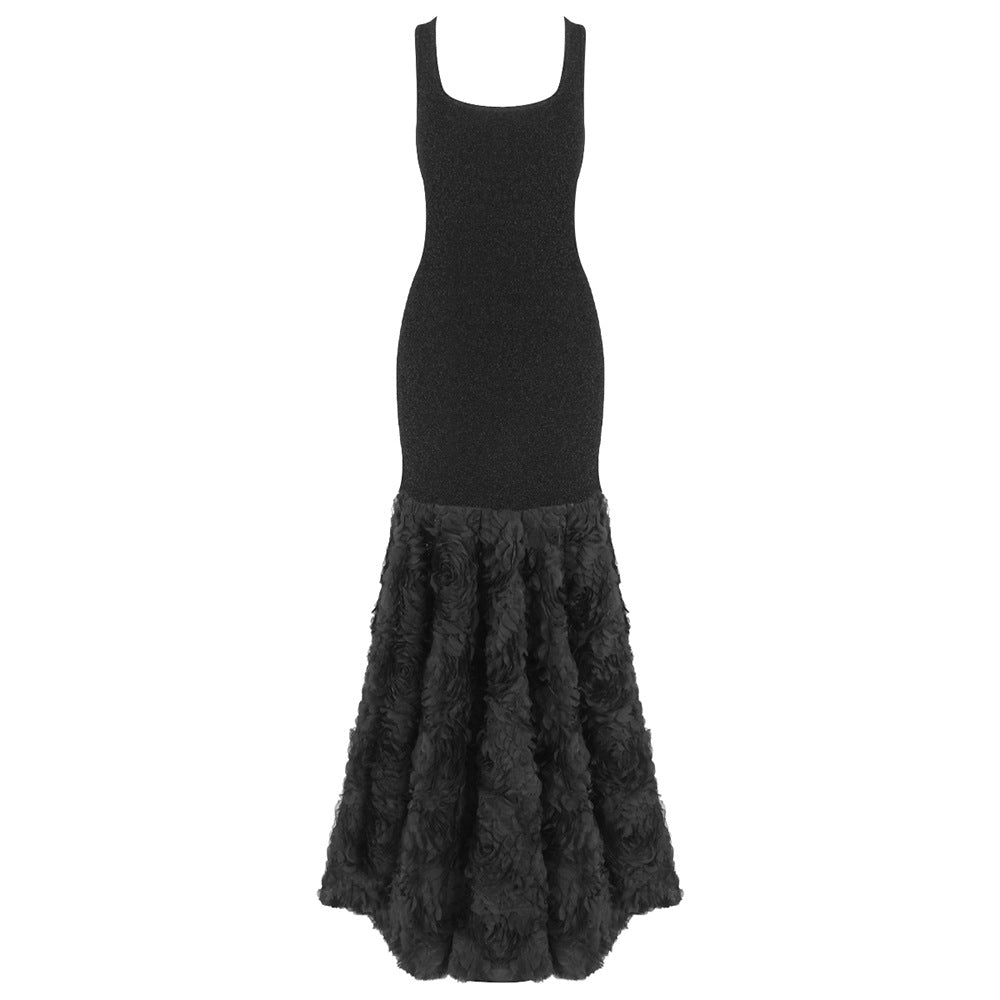 Damen glamouröses Maxikleid mit floralen Details und figurbetontem Oberteil Drune