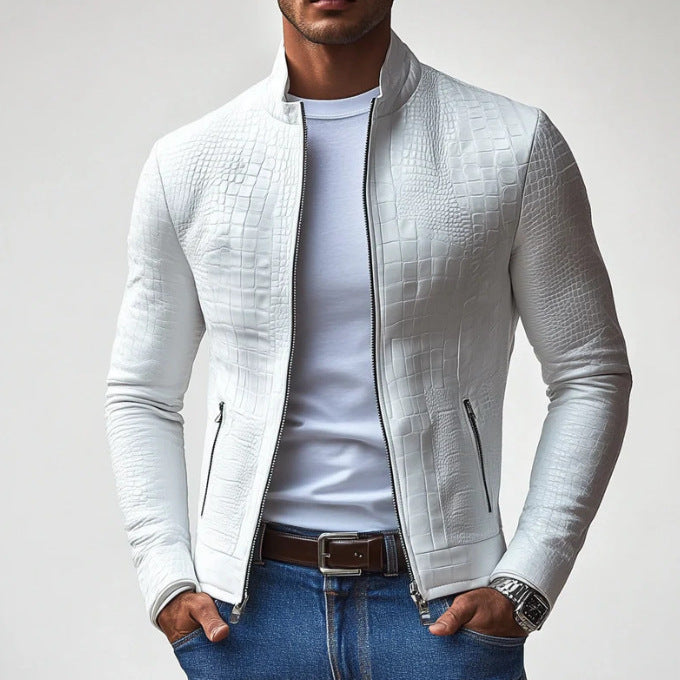 Herren elegante Kunstlederjacke mit kroko-ähnlicher Textur Drune