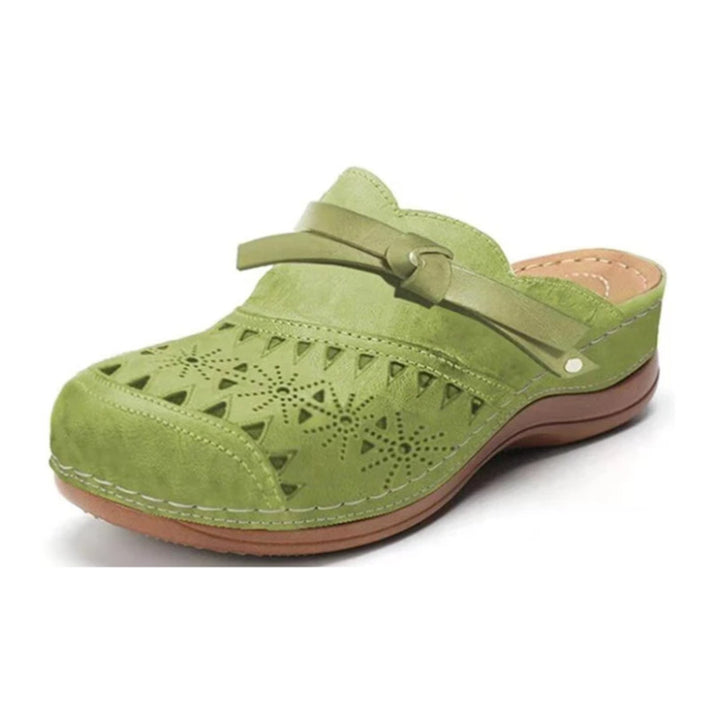 Damen Bequeme Perforierte Clog-Mules mit Knotenriemen und ergonomischem Komfortfußbett Drune
