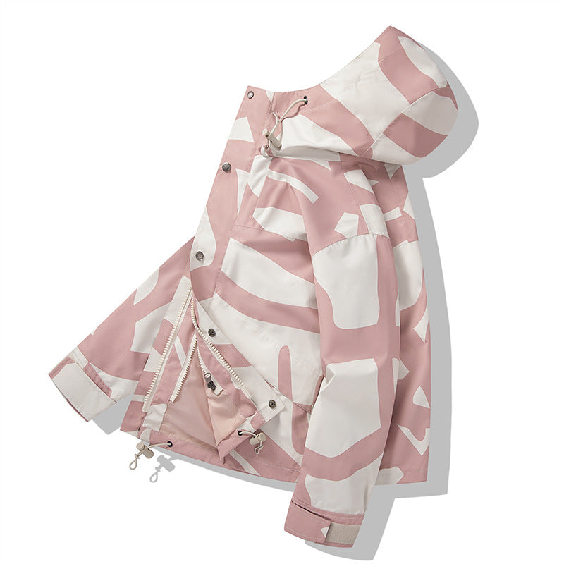 Damen Modische Übergangsjacke mit Kapuze und einzigartigem Print Drune