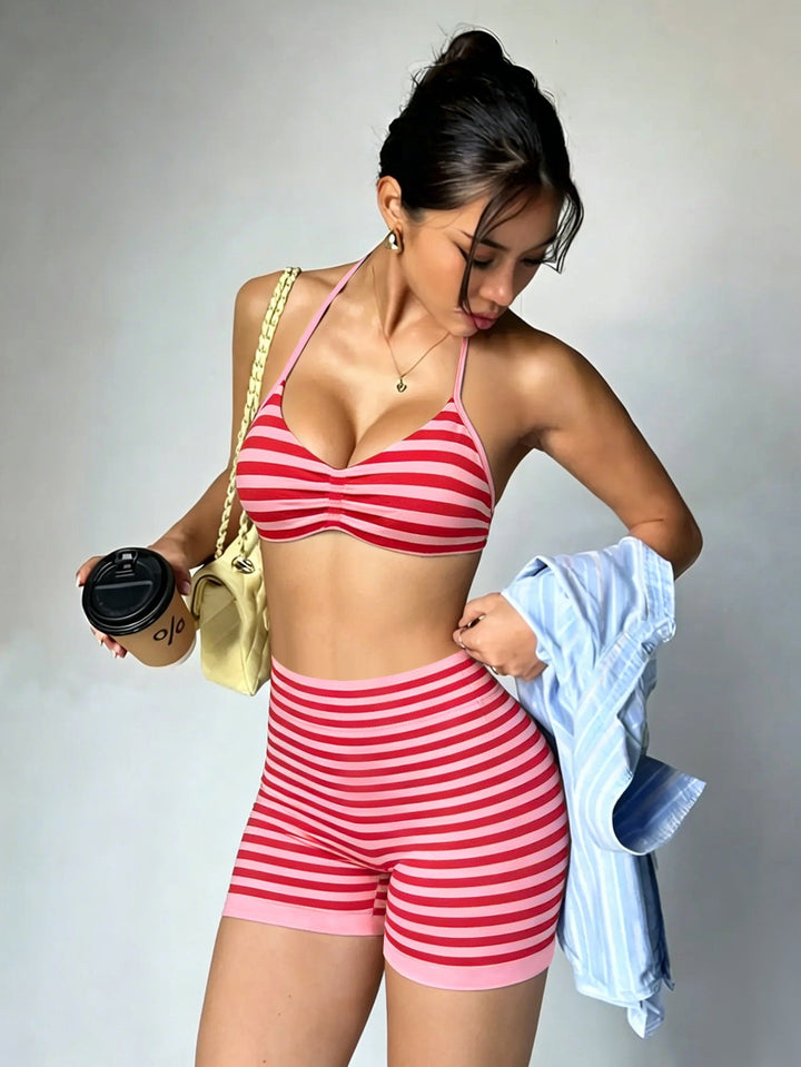 Damen Sportliches Bikini-Set mit hochgeschnittenen Shorts und rüschendetail Drune